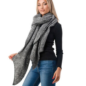 Marcus Adler The Lucia Large Scarf Wrap Black and White Herringbone NWT